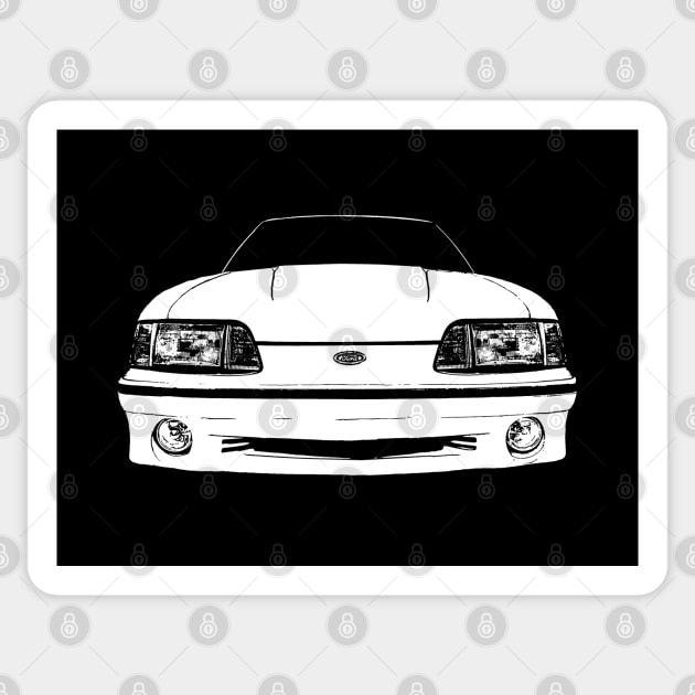 front Ford Mustang GT (fox body) - stylized white on dark background Sticker by mal_photography